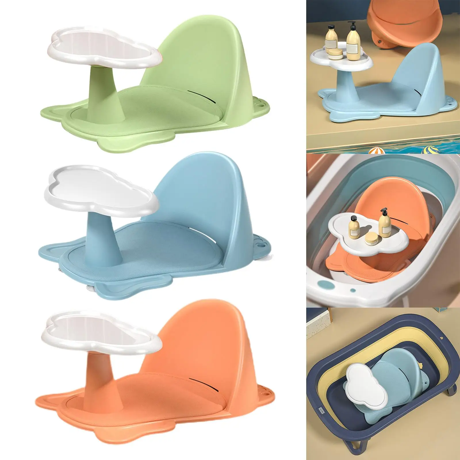 Baby Bath Tub Seat Detachable Shelf Anti Slip Bath Tub Seat Safety for Boys Girls