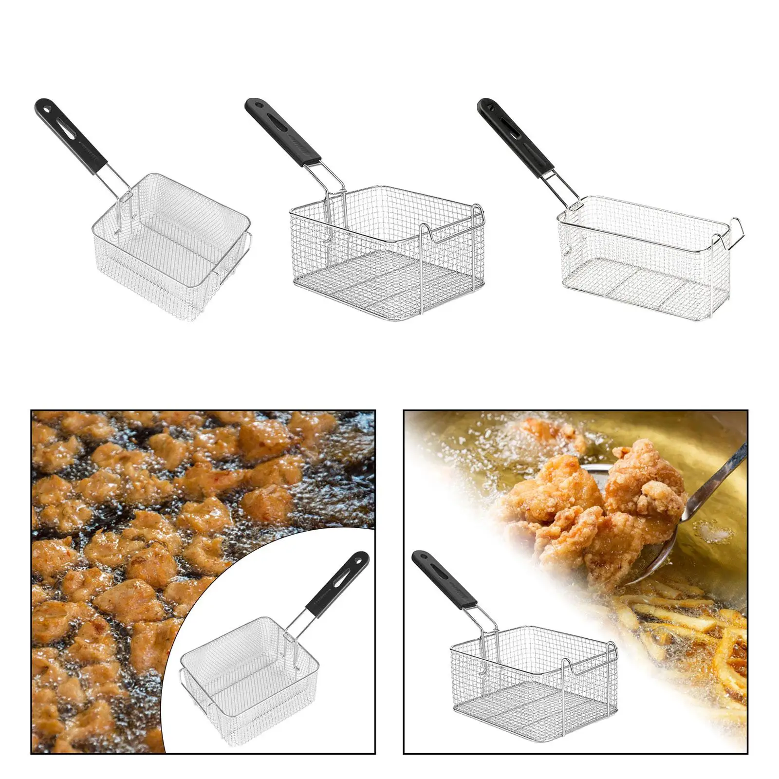 Deep Fry Basket Cooking Tool Portable Stainless Steel Frying Serving Basket for Chicken Wing Kitchen Cafe Barbecue Onion Rings