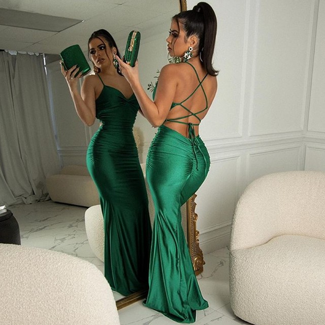 Emerald Green Ruched Lace Maxi Dress – Pretty Kitty Fashion