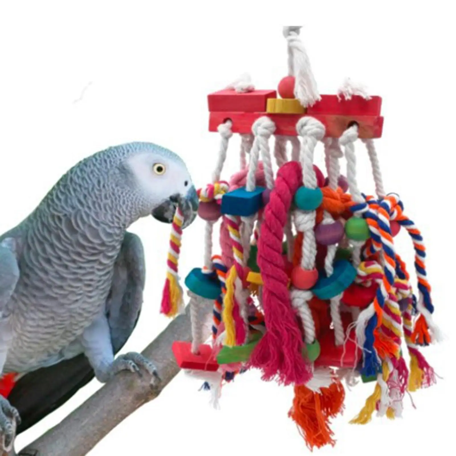 Large Parrot Toys Perch Tearing Toy Hanging Swing Multicolored Wooden Blocks Cage Bite for Lovebird Cockatoos Finches Budgie