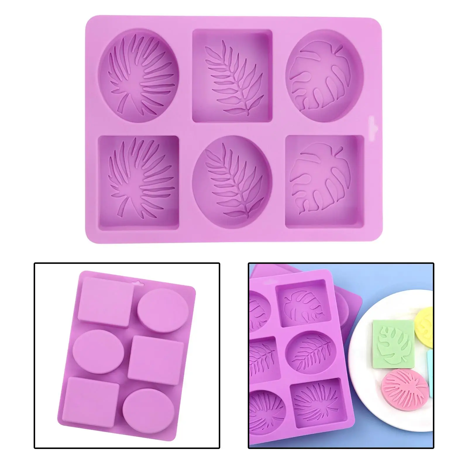 Silicone Soap Molds Handmade Soap Molds 6 Cavities Nonstick Rectangle & Oval for Cake Baking Pudding Soap Making Biscuit Muffin