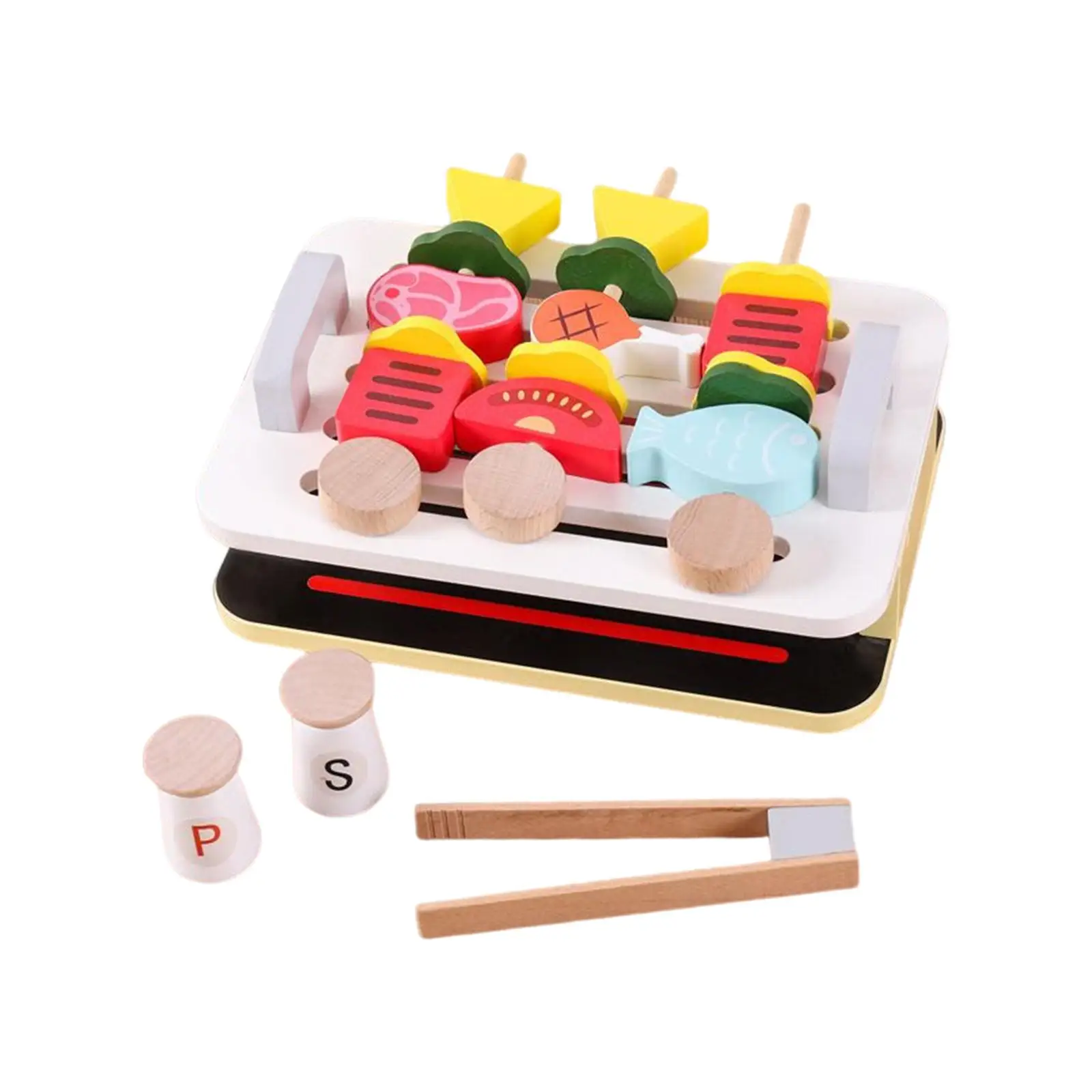 Simulation Wooden Barbecue Playset Pretend Play Kitchen Toys Educational Food Kitchen Toys for Preschool Children Toddlers Gifts