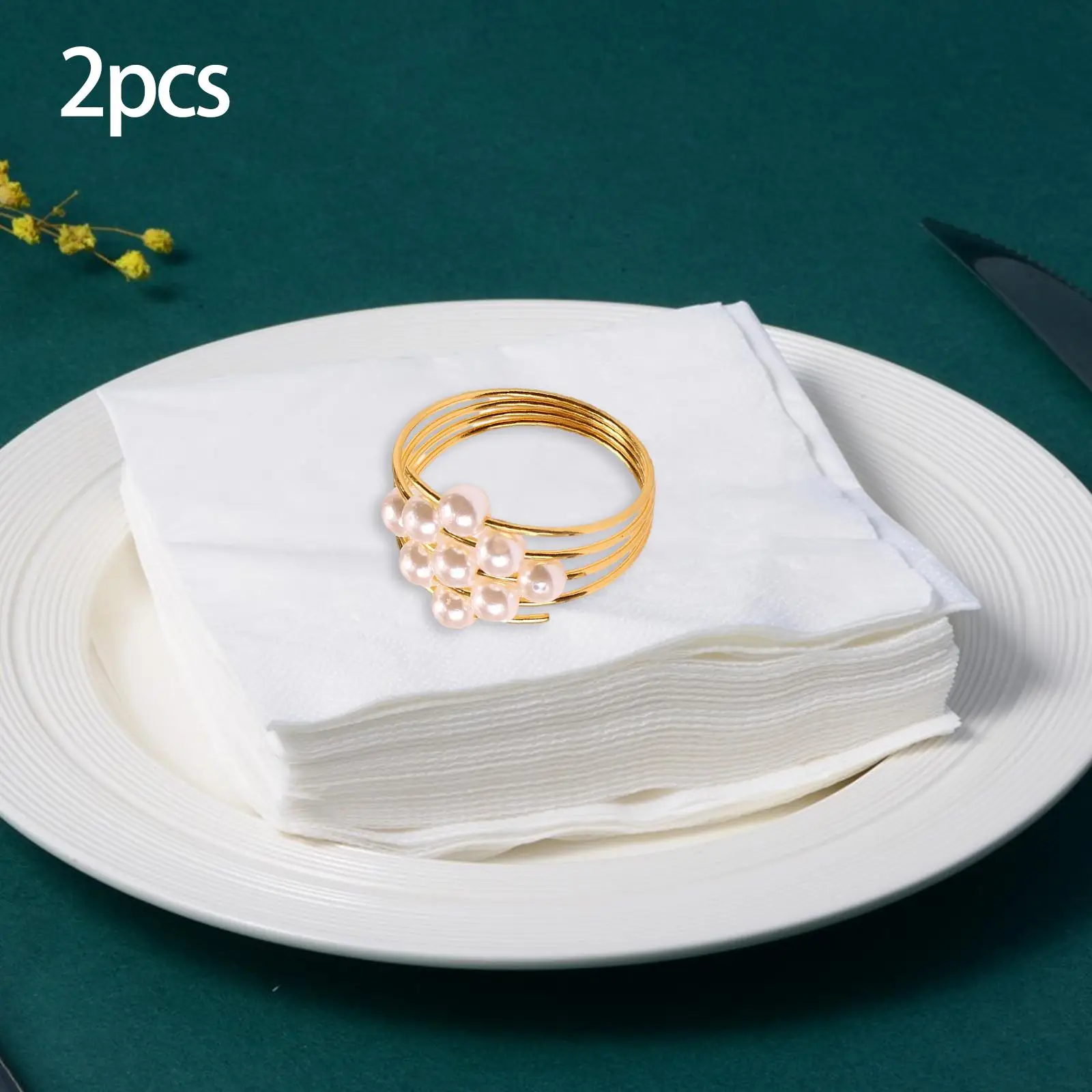 2x Metal Napkin Rings Holder Napkin Buckles Table Setting Decoration Pearls for Party Table Holiday Christmas Halloween