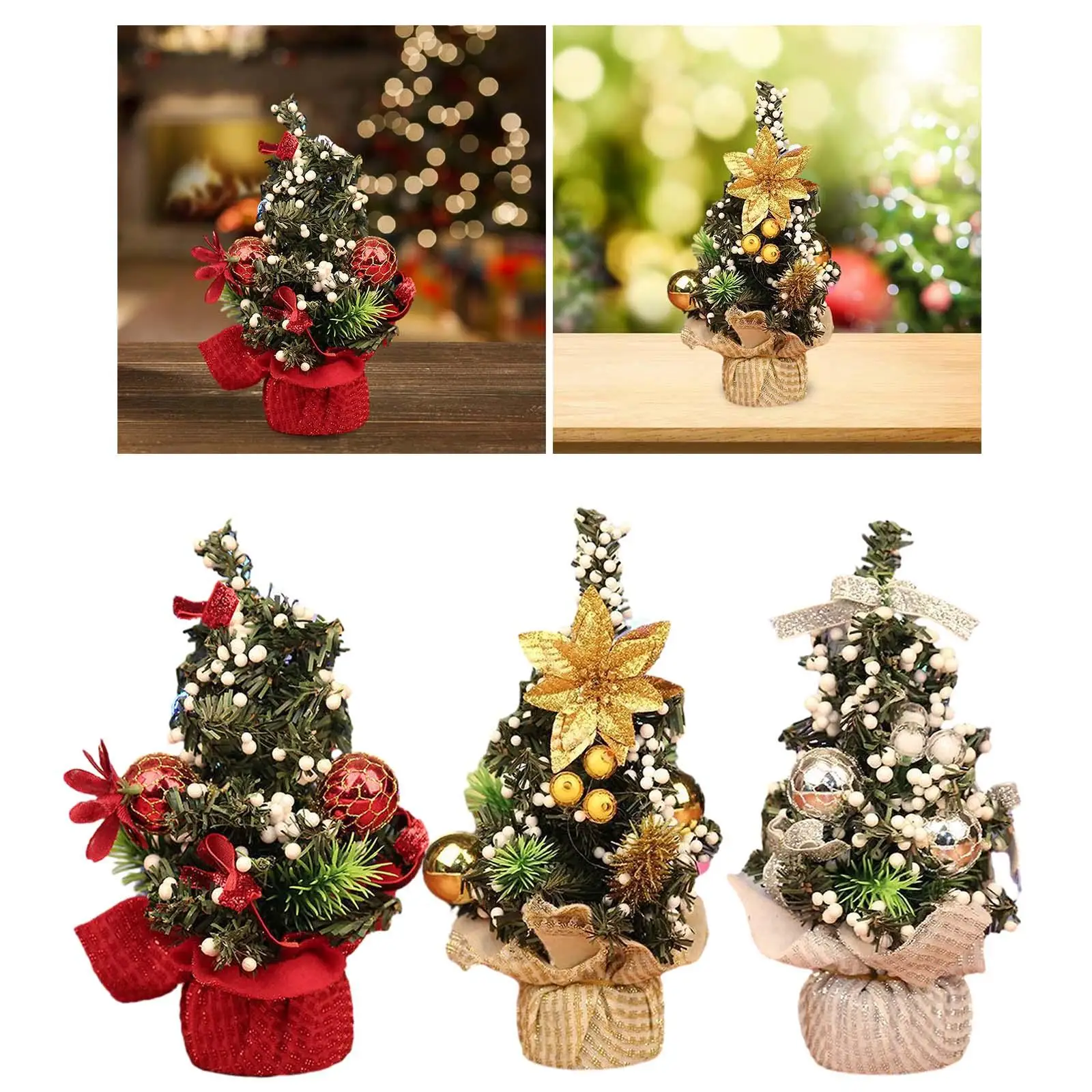 Tabletop Christmas Tree Crafts Ornaments with Wrapping 7.87`` Miniature Xmas Tree for Tabletop Home Window Desk Christmas