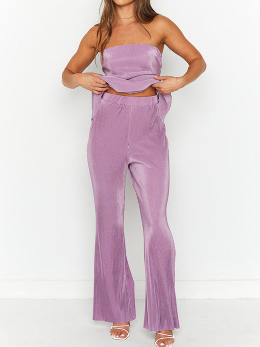 Description Picture 5 of itemChic Two-Piece Vest and Pants Suits Elegant Fashion Women Matching Sets Back Cutout Strapless Tank Top+Flare Pants Outfit