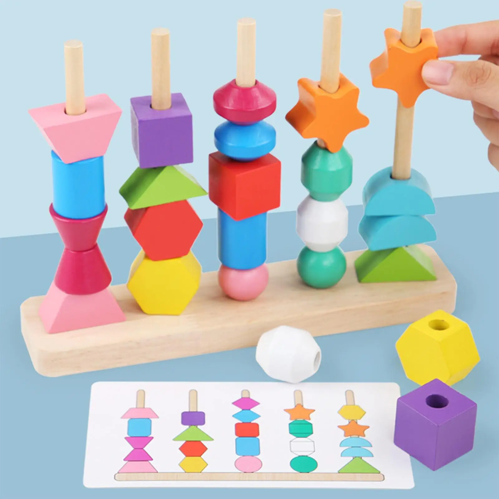 Set of Five Beaded Toys Colorful Educational Wooden Blocks for Birthday Gift