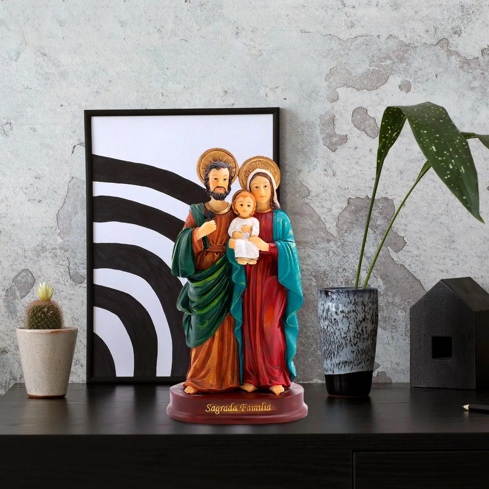 Holy Family Statue Jesus Figurine Collection Desk Craft Religious Sculpture Figures for Table Office Home Decoration Ornament