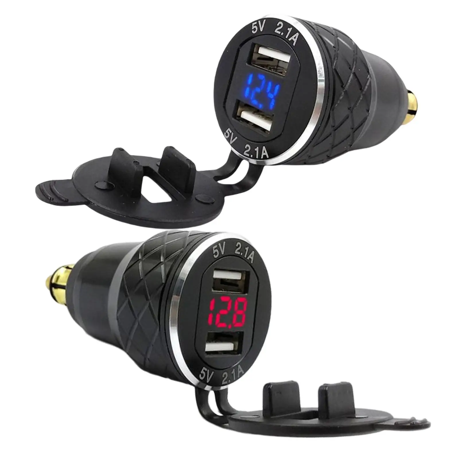 Motorcycle Dual USB Charger LED Display Fast Charge Aluminum 12V-24V Voltmeter Phone Type: EU USB Adapter Fit for Universal