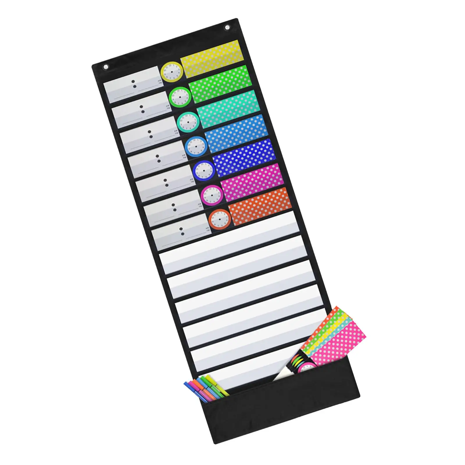 Hanging Daily Schedule Pocket Chart with Cards Wall File Organizer for Indoor Office