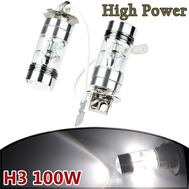 2Pcs 6000K White LED H3 100W 2323 Car Fog Light Bulb DRL