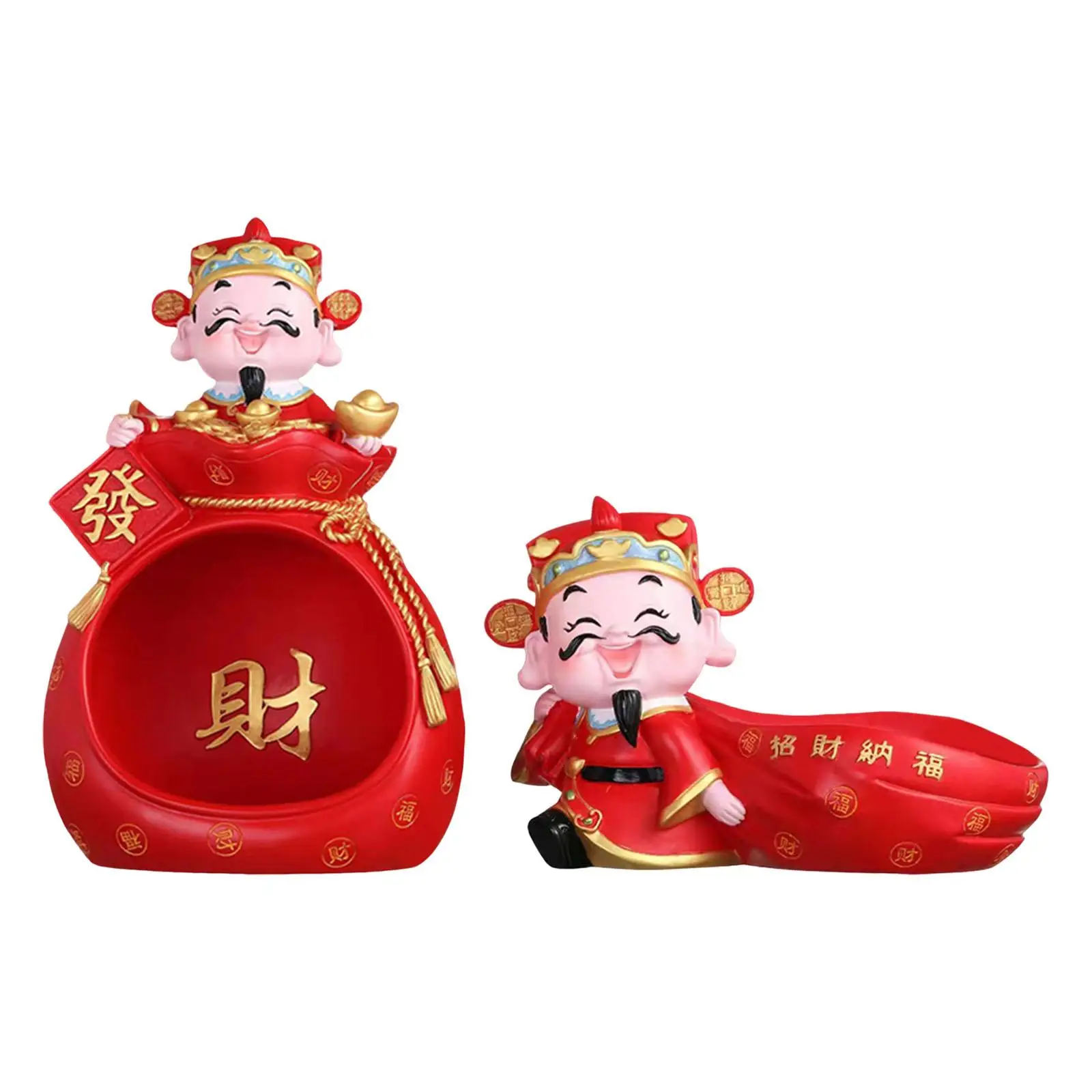 God of Wealth Statue Storage Bowl Resin Cai Shen Figurine for Living Room Home Decor