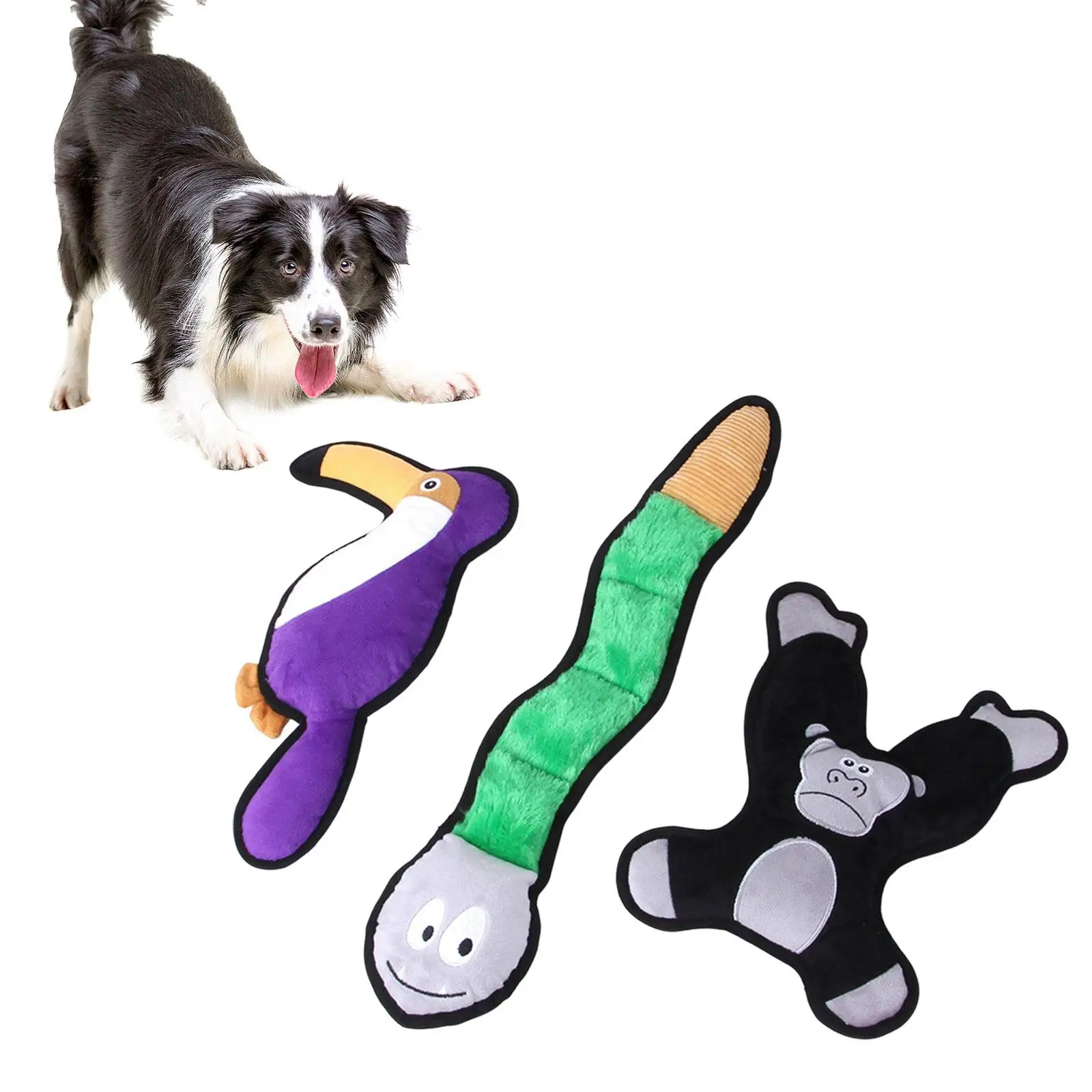 3 Pieces Plush Squeaky Pets Toys Unstuffed Dog Chew Toys for Cute Animal Big Medium Small Pet Puppy Bite Resistant Interactive