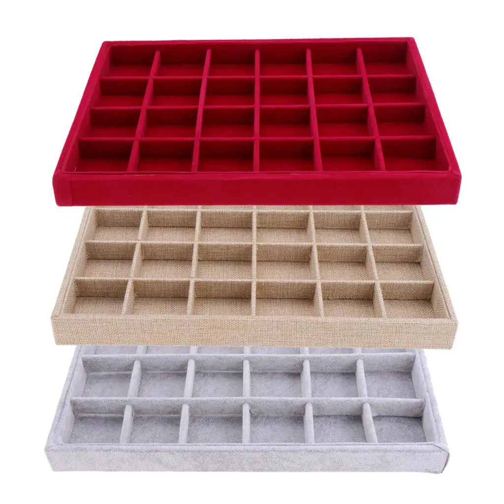 Jewelry Organizer Display Velvet Stackable Jewelry Storage Box Case -, 24 Grid