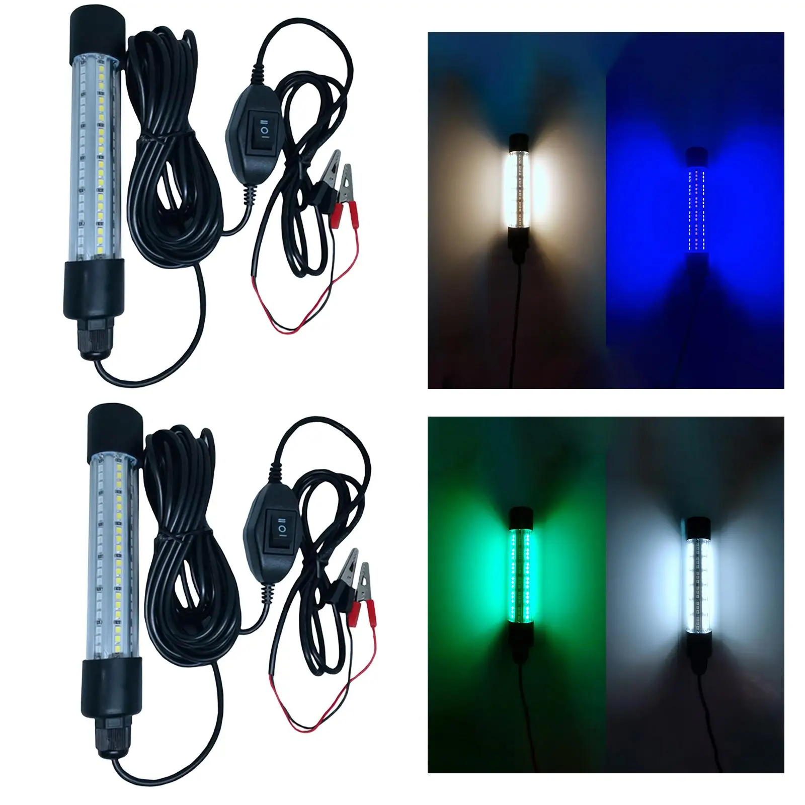 12V 100W LED Submersible Light Fish Fishing Finder Lamp Underwater Crappie Lure with 5M Cord Bait Fish for Boat Dock Saltwater