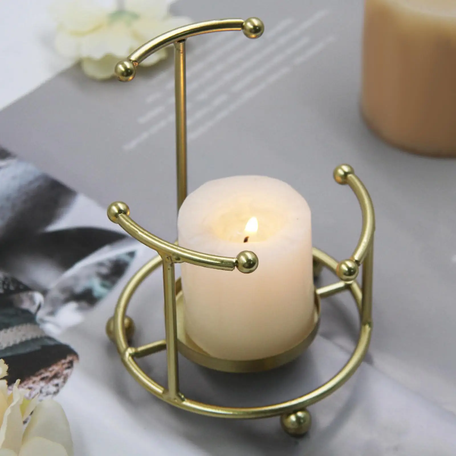 Candle Holder Iron Candlestick Nordic Ornament Elegant Geometric Candleholder for Dining Table Holiday Anniversary Bedroom Decor