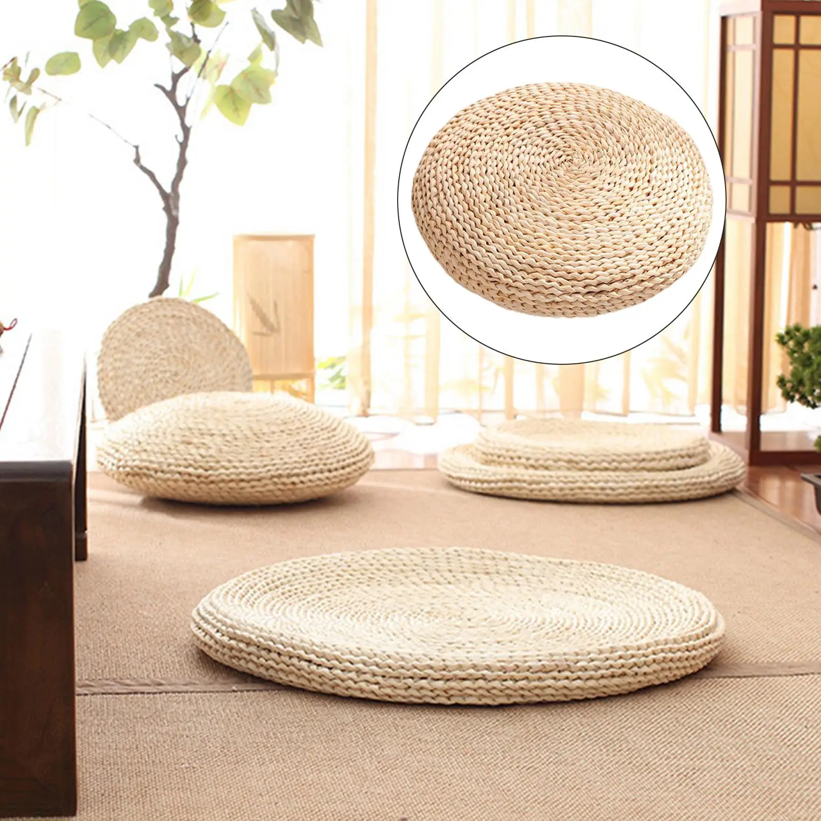 Round Floor Cushions Pillow Straw Pouf Tufted Corduroy Tatami Soft Thick Floor Seat Pillows for Rocking Pad