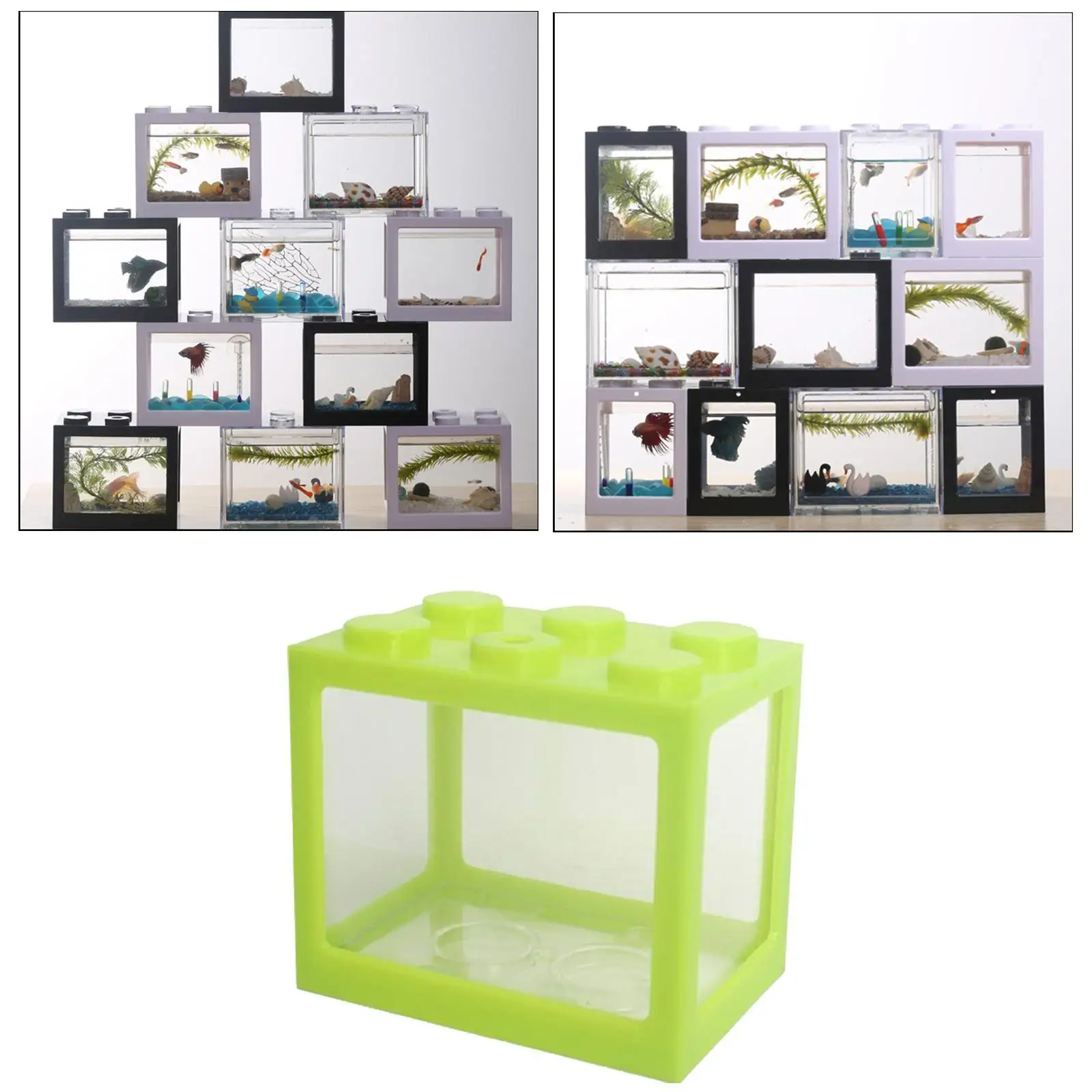 Mini Fish Tank Desktop Micro-Landscape Fish Tank Aquarium Stackable Building Blocks Superimposed Small Reptile Pet Box Decor