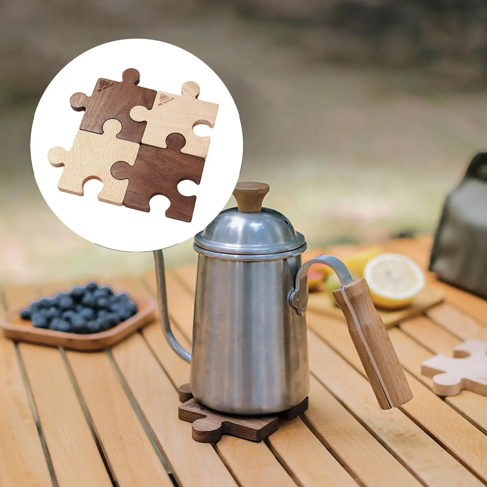 4x Wooden Coasters Jigsaw Puzzle Design Creative Heat Resistant Decoration Housewarming Gifts Coffee Cup Mat for Office Tabletop