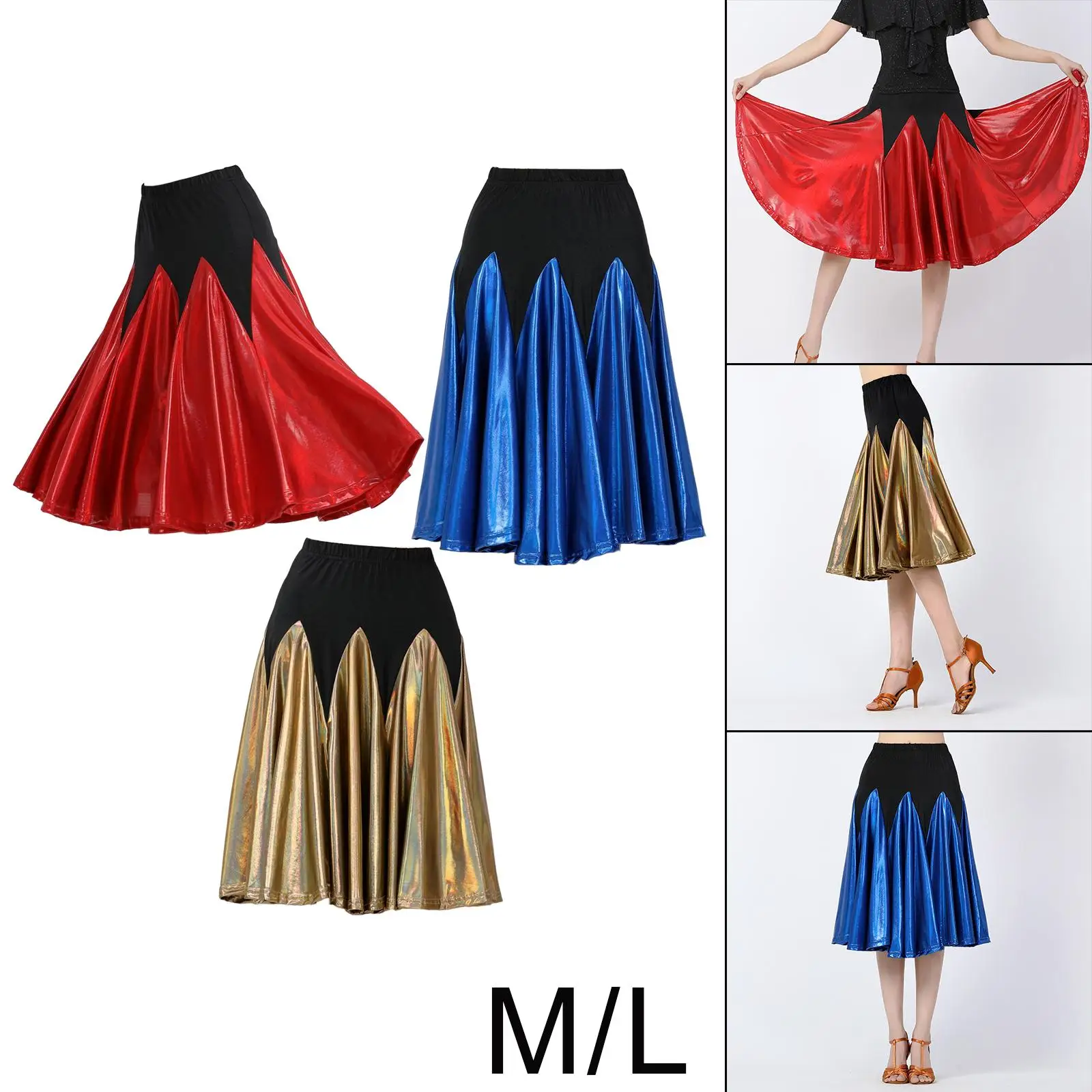 Women Ballroom Dance Skirts for Waltz Cha Cha Practice, Party Dress Modern Tango Latin Dancewear Clothing Big Swing Skirts