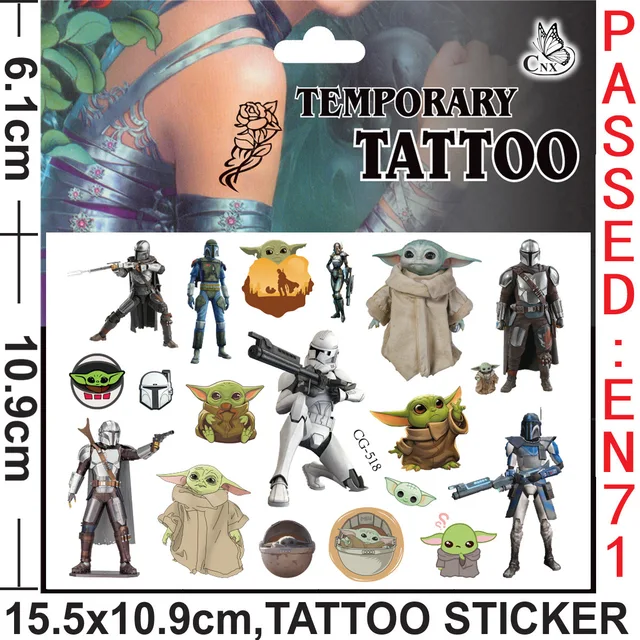 New Mandalorian Yoda Baby Lightyear Tattoo Stickers Children Temporary Fake  Tattoos Paste on Face Arm Leg for Kids Birthday Gif - AliExpress