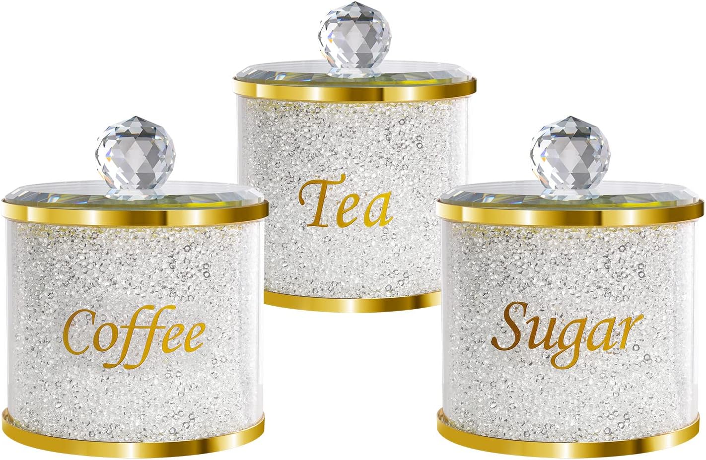 Description Picture 3 of itemSparkle Glass Crushed Diamonds Canister for Sugar Coffee Tea Decorative Storage Jar with Lids for Kitchen Counter Dining Room