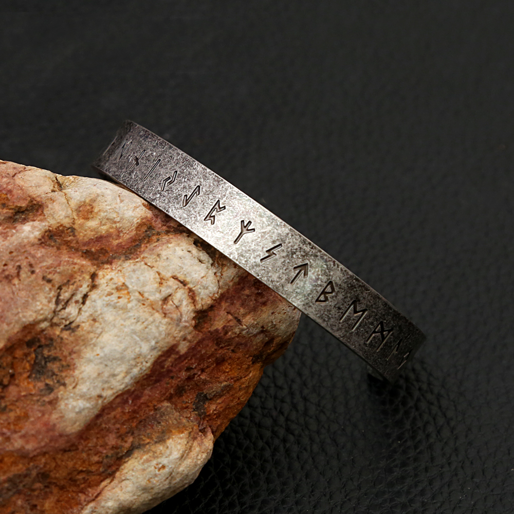 Mode Vintage Viking Rune Armband für Männer Frauen 316L Edelstahl Einfache Offene Armband Amulett Schmuck Geschenk Dropshipping – Detail 5