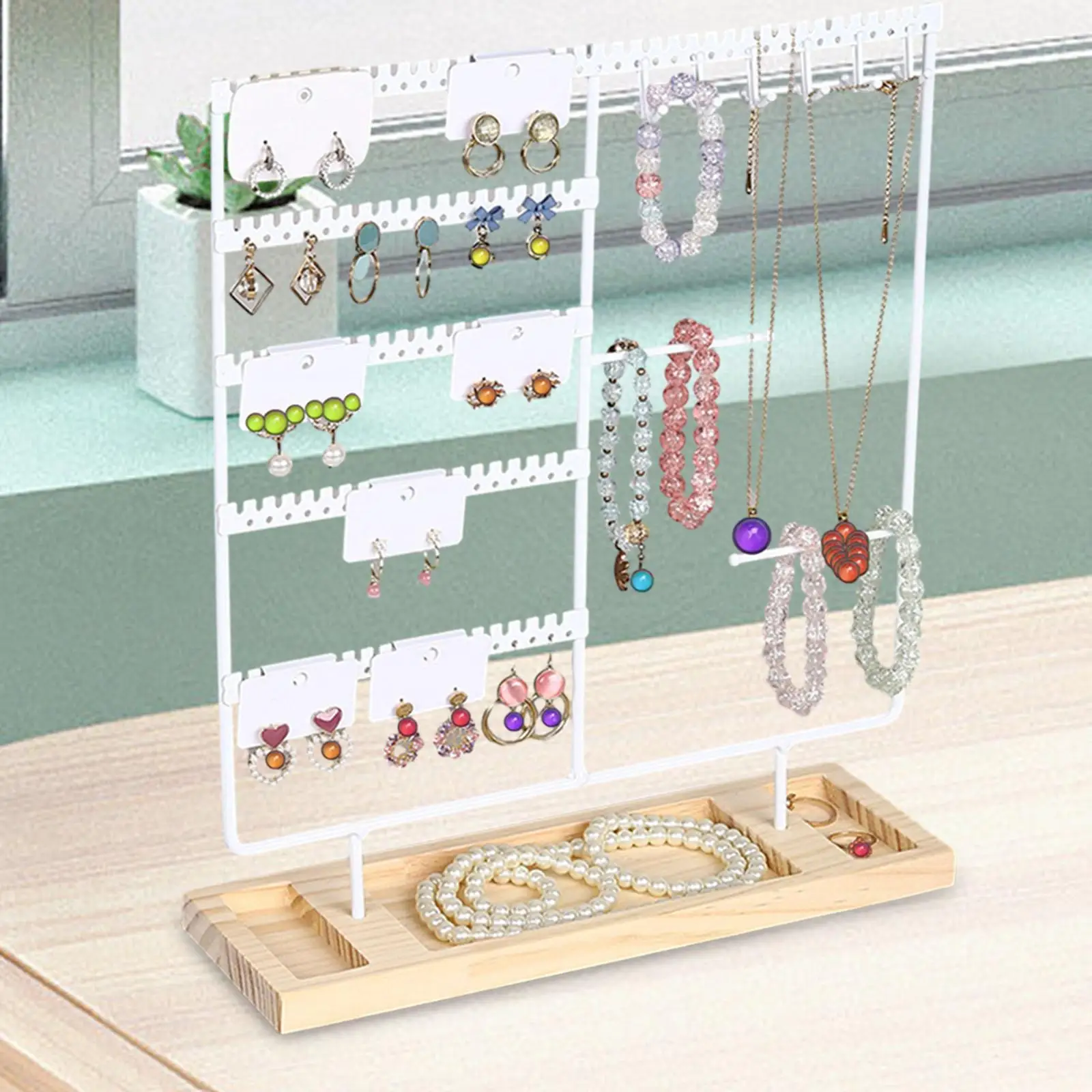 Jewelry Holder Organizer Wood Tray Multifunction Display Rack for Dresser Live Broadcast Jewelry Shop Photography Shopping Mall