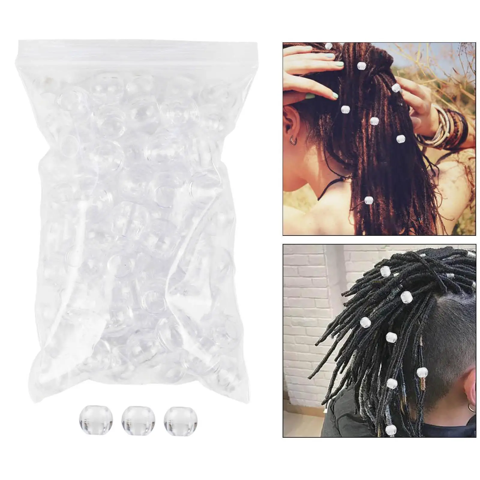100Pcs Dreadlock Beads 16mm Dia Big Hole Crafts Kit Clear Hair Extension Beads for Dreadlock Wig Salon Make up Party Link Hair