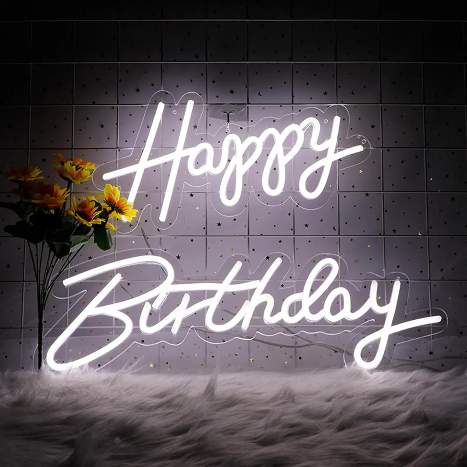 Happy Birthday Neon Sign LED Neon Lamp Reusable Separate Words White for Birthday Party Children`s Room Bedroom Wall Art Decor