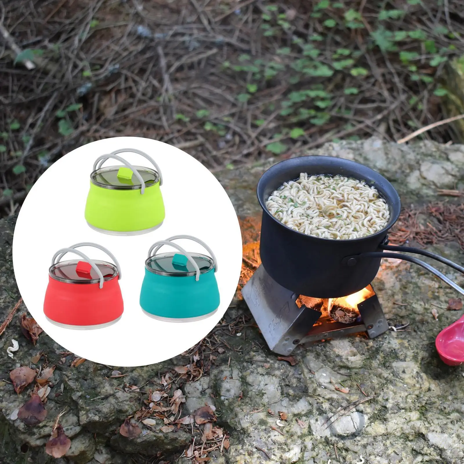 1L Camping Silicone Folding Kettle Collapsible Cooking Pot Hiking pot Backpacking Travel