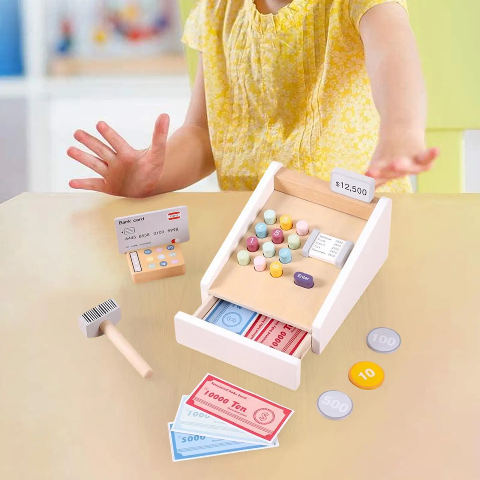 Kids Calculator Cash Register Pretend Play with Accessories Funny Shopping Cashier Social for Supermarket Birthday Gift Toddlers