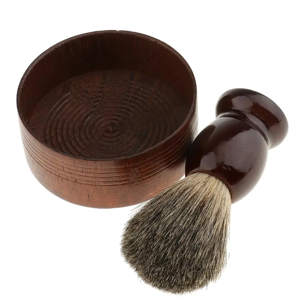 Wooden Men`s Shaving Brush with Shave Mug Bowl Barber Beard  cup -