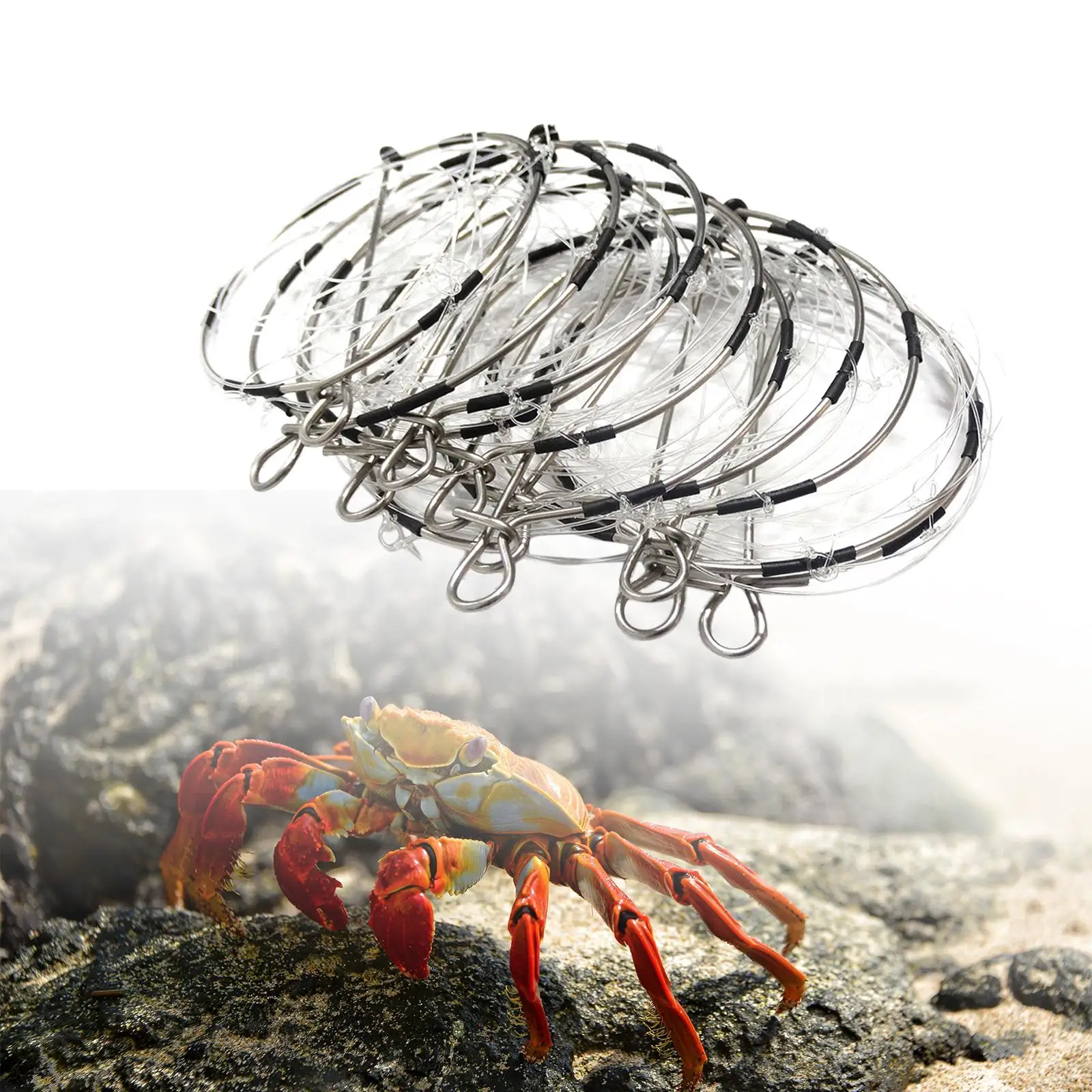 10 Pieces Crab Trap 6-ring Cast Dip Cage Steel for Crawdad Lobster Crayfish