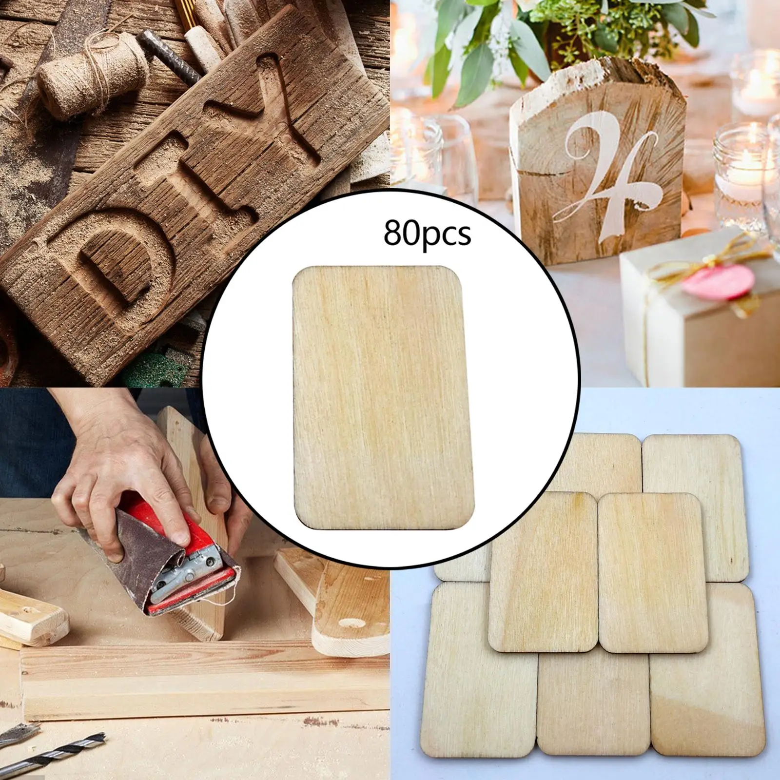 80Pcs Natural Unfinished Wood Pieces Blank Wood Slices Cutouts Disc for DIY Crafts Sign Table Centerpieces Art Craft Project