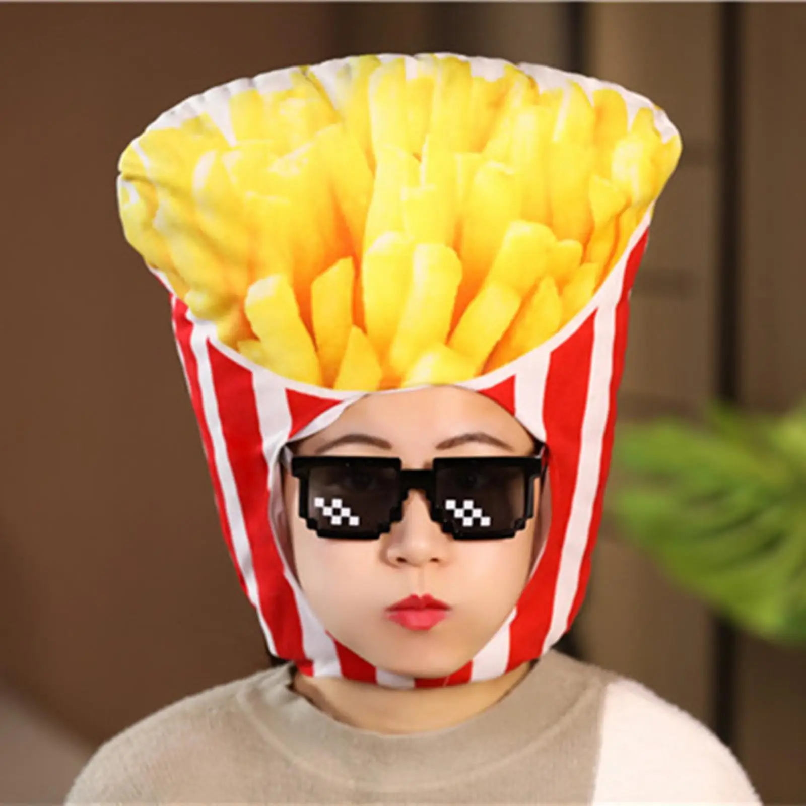 French Fries Plush Hat Stuffed Cap Performing Props Adorable Soft Food Headwear for Dress up Decoration Halloween Kids