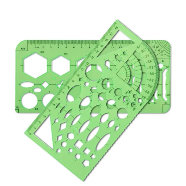 QincLing 11 Pieces Geometric Drawings Templates Stencils Plastic Measuring Template Rulers Clear Green Shape Template for Drawing Engineering