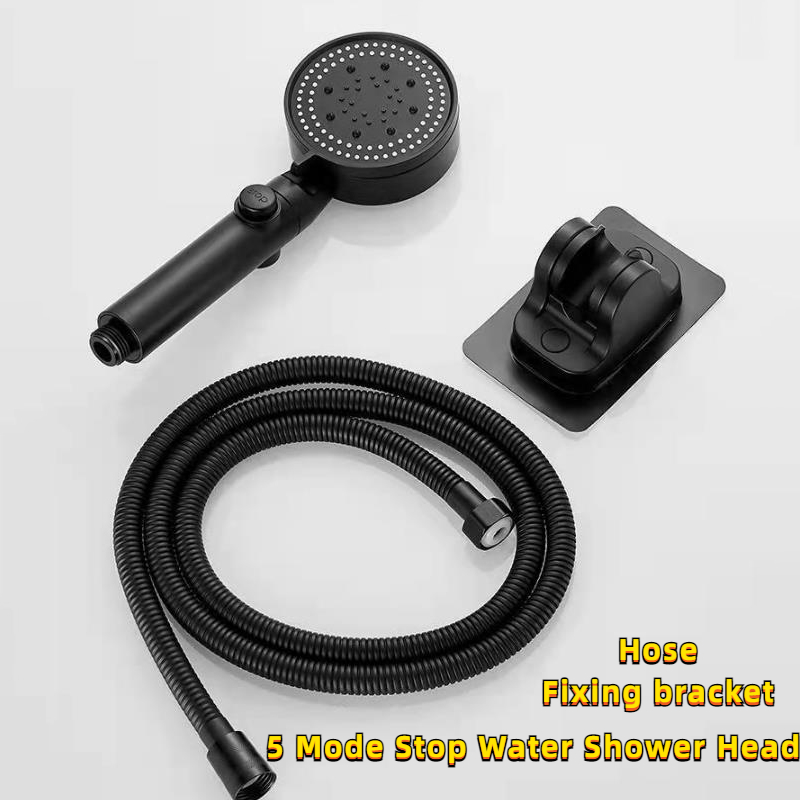 Description Picture 2 of item5 Mode Ajustable High Pressure Shower Head One-key Stop Water Water Saving Spray Nozzle With Hose Holder Bathroom Accessories