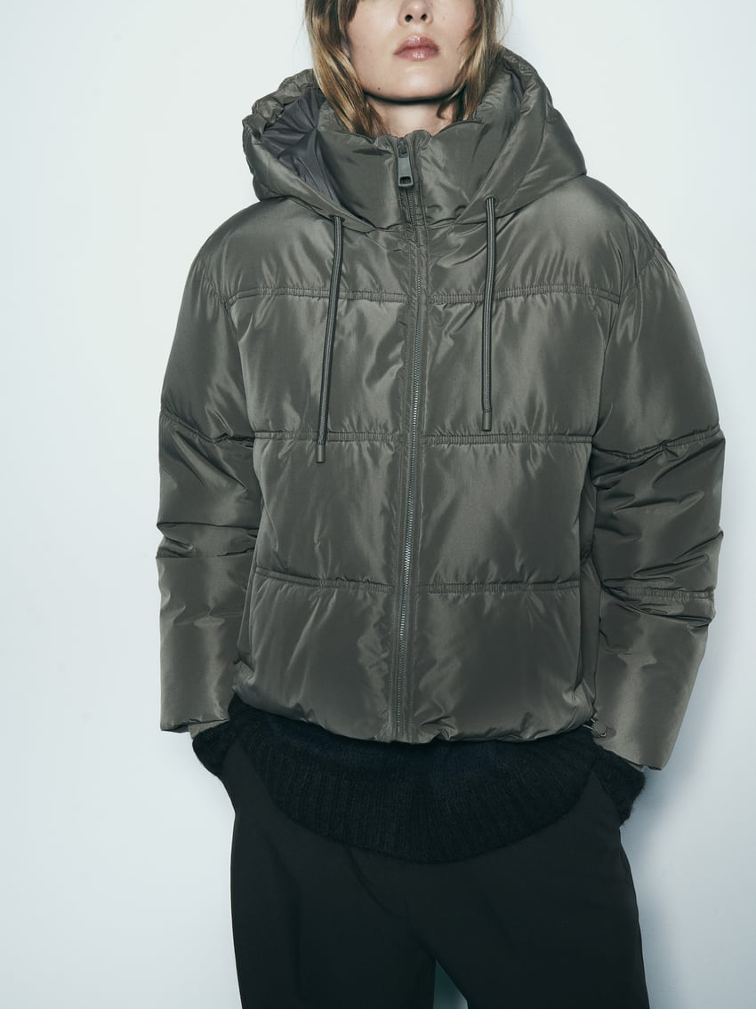 Gesteppte, kurze, dicke Kapuzenjacke für Damen, Winter-Wasser- und Windschutz, verkürzter Anorak, hoher Kragen, lange Ärmel, warmer Mantel_voghion.com