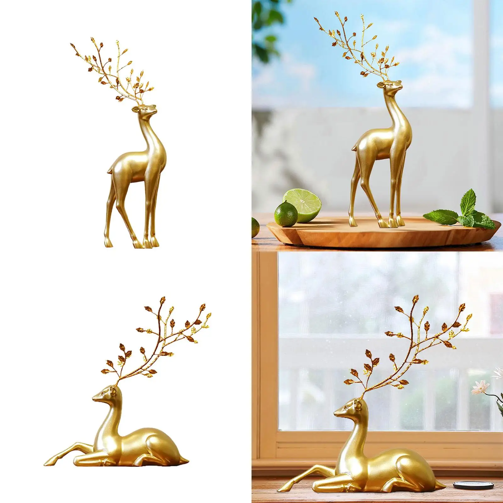 Lifelike Reindeer Figurine Elk Ornament Animal Figurine Party Deer Figurine Statues for Hotel Bedroom Home Shelf Desktop