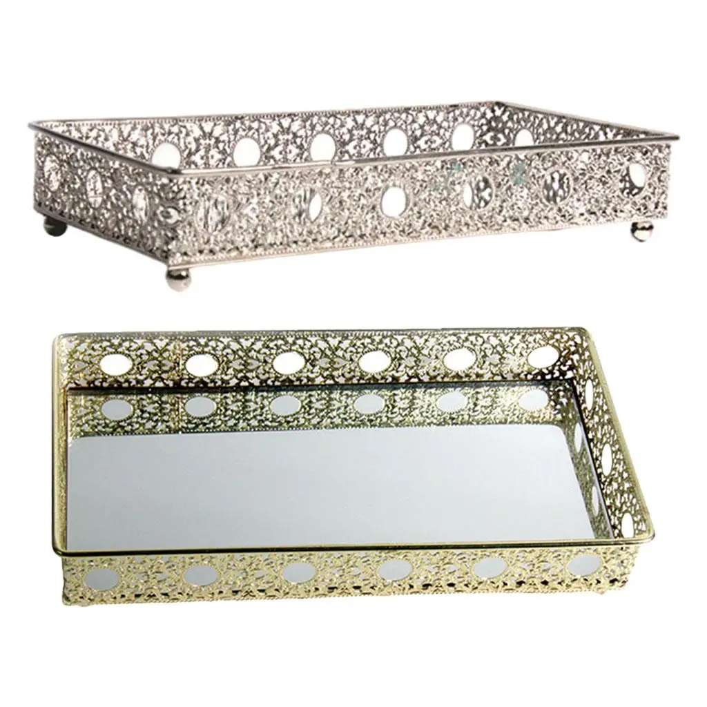 Square Jewelry Dish Tray Plate Holder Electroplated Storage Mirrored Ornament