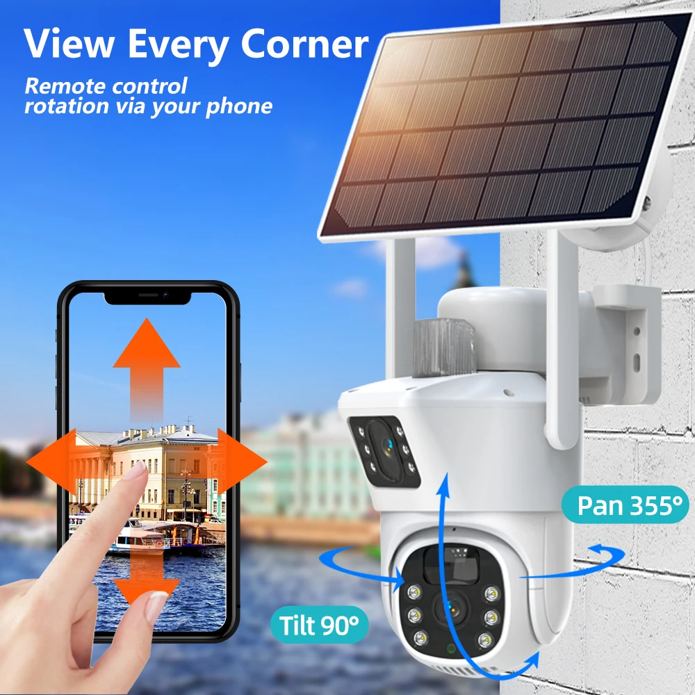 Nombre 9, Eseecloud APP Solar 4K 8MP Zoom WIFI batería doble lente PTZ Solar pantallas duales Ai PIR detección seguridad CCTV IP vigilancia