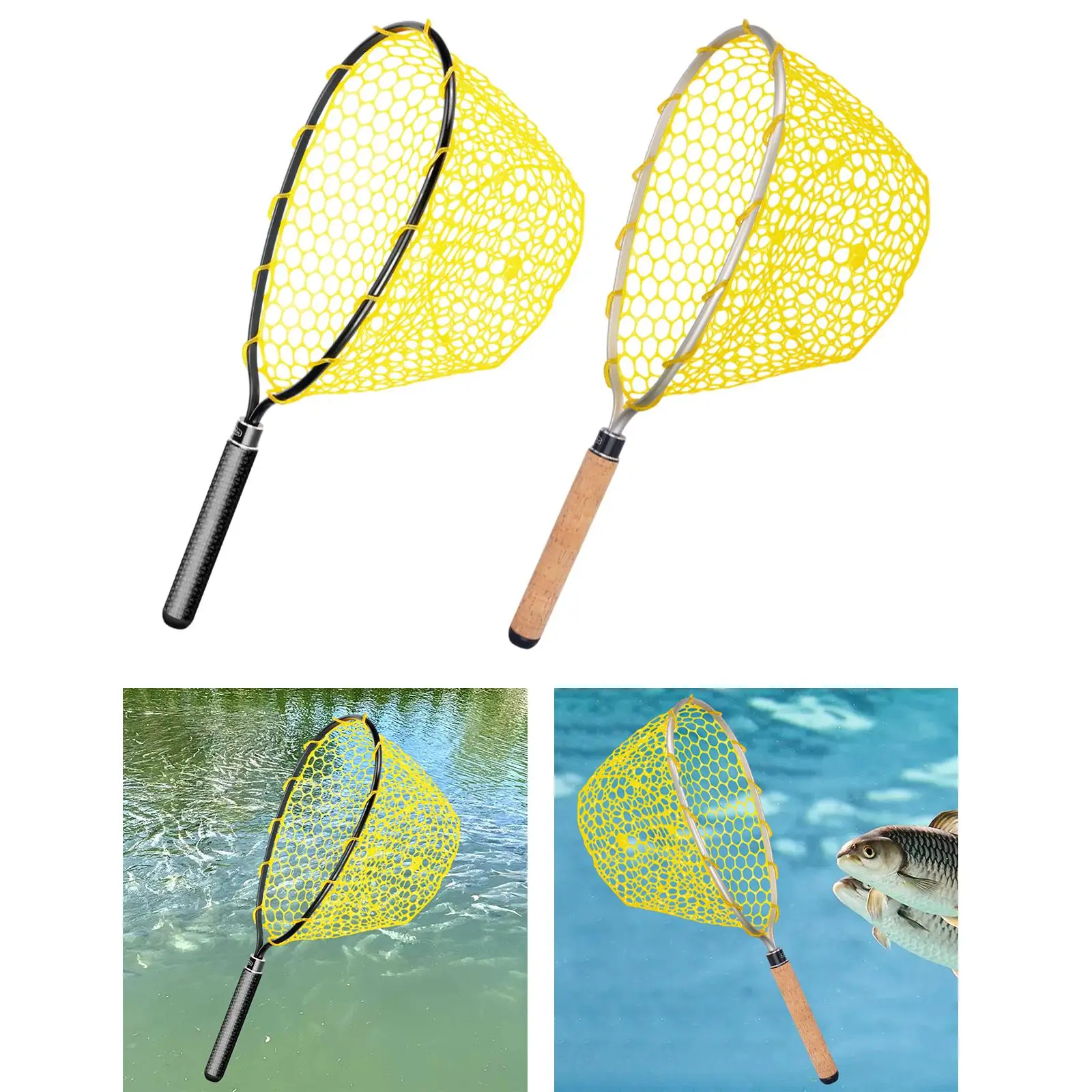 Fishing Landing Net Adult with Handle Fishing Mesh Net for Bass Trout Salmon