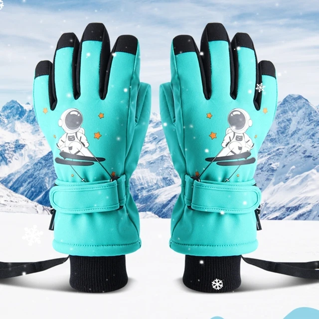 Kids Winter Warm Gloves Waterproof Snow Ski Gloves Insulated Non-slip Ski  Gloves with Wrist Strap for Children Boy Girl 24BD