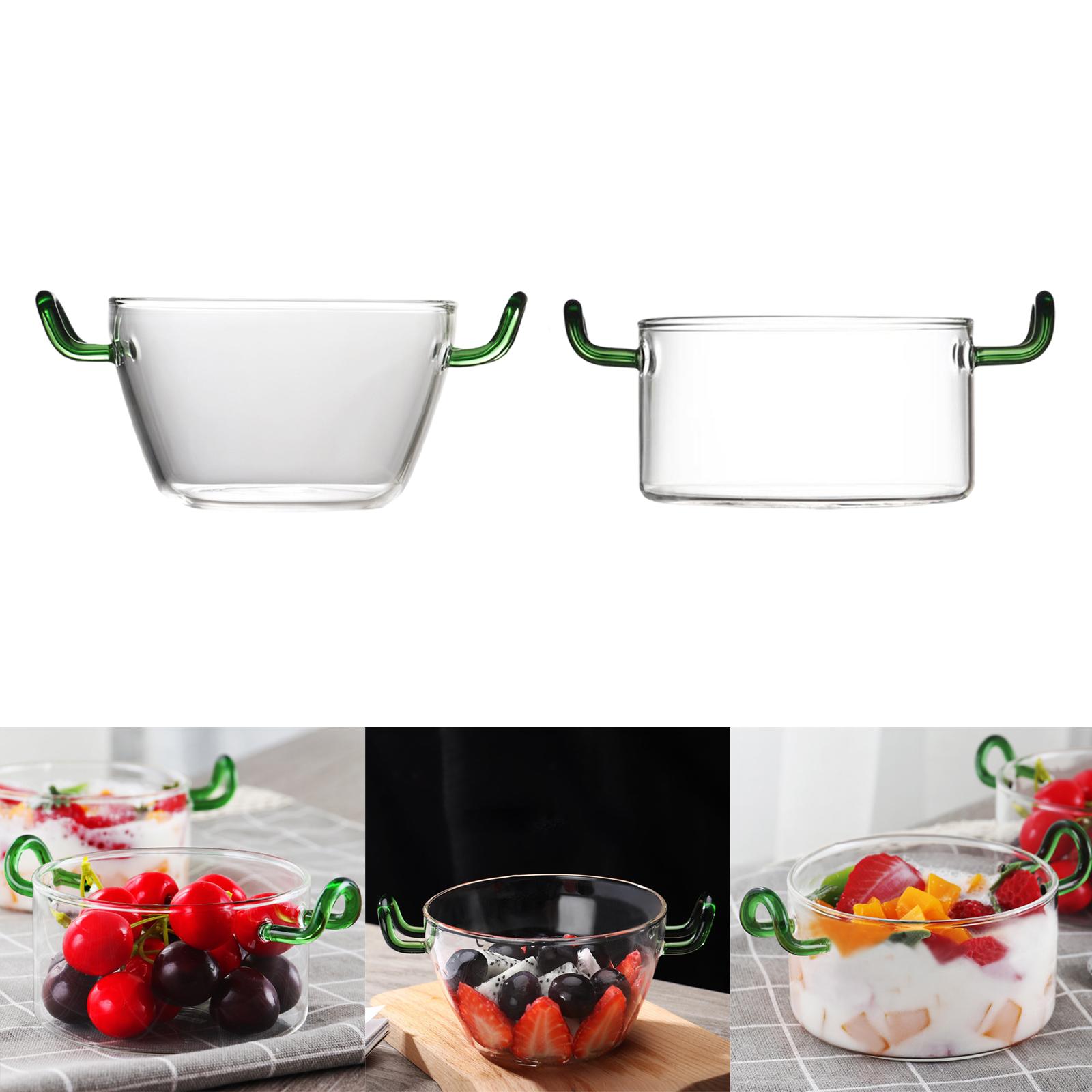 Double Ears Glass Bowl Clear Salad Bowl for Cafe Party Vegetable Fruit Rice Soup Noodle