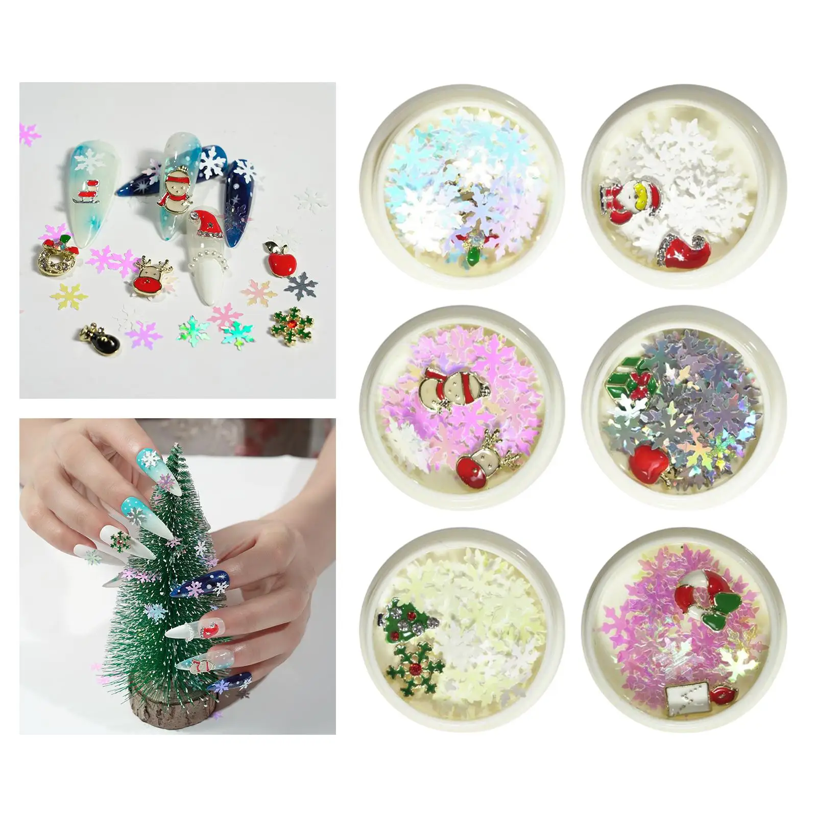 6 Colors Christmas Nail Art Glitters, Manicure Tips DIY Christmas Decorations 3D Nail Art Decals Glitters Set Salon Home Use
