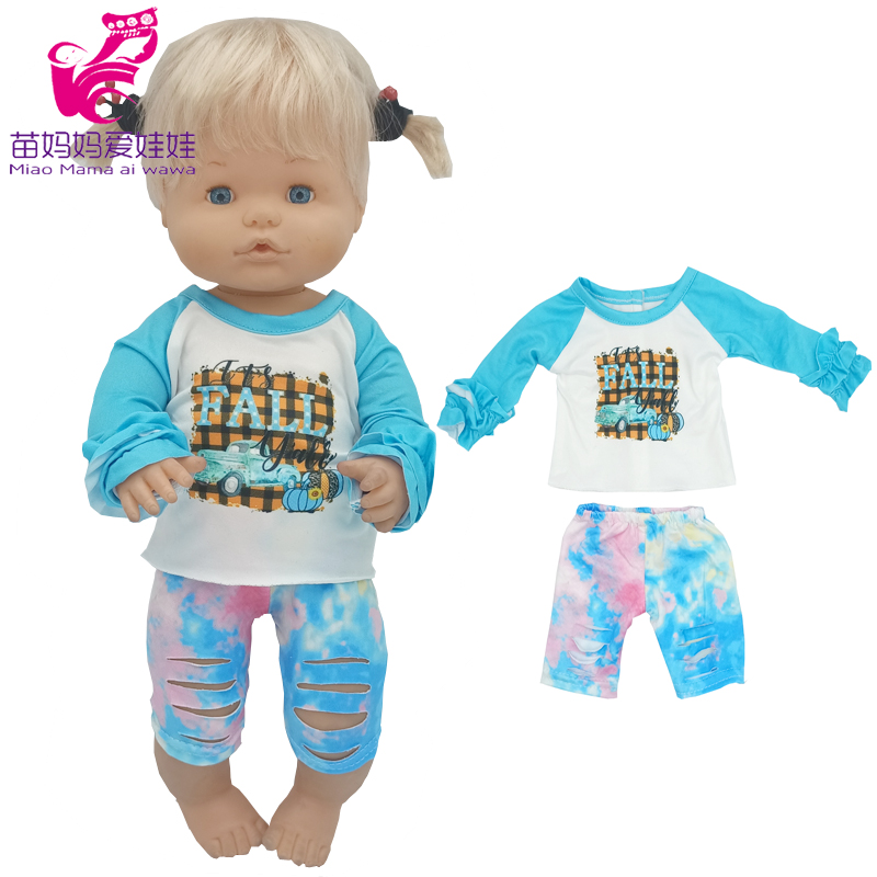 for 38 Cm Nenuco Doll Clothes Green Shirt Jeans Short Pants Ropa Y Su Hermanita Reborn Baby Dolls Outfits