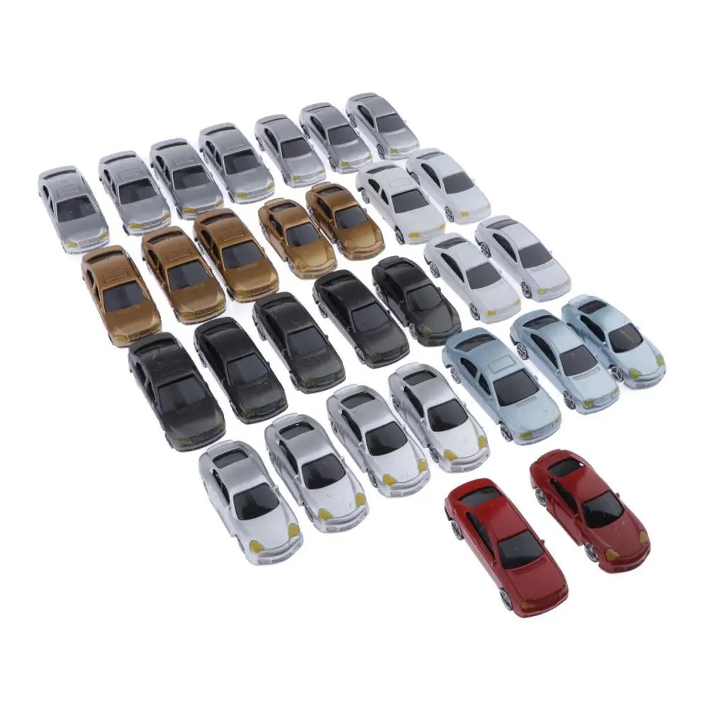 30 Pieces Different Miniature Cars for Diorama Crafts, 1:75 HO OO Scale