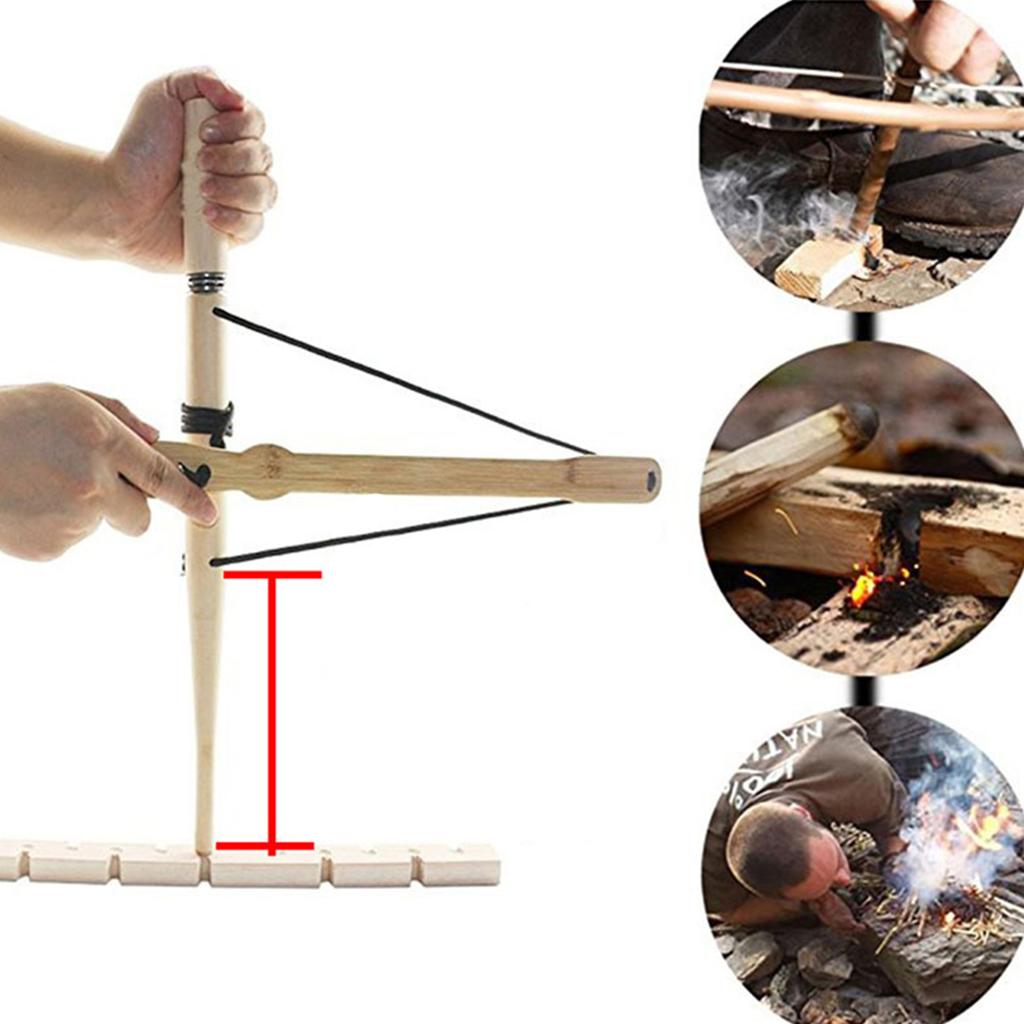 Bow Drill Fire Set Primitive Wood  Kit Outdoor Survival Tool