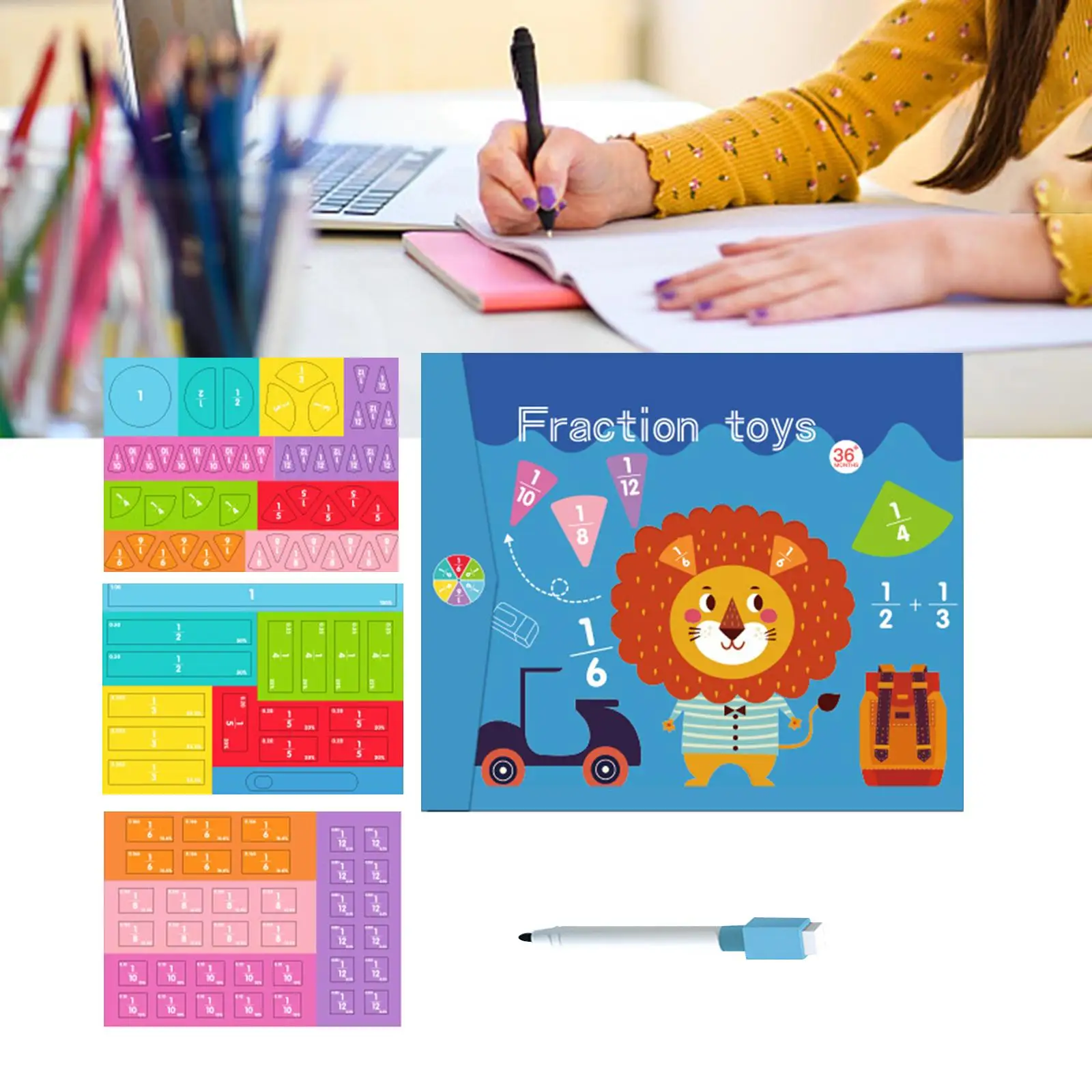 Montessori Fraction Tiles Educational Toy Arithmetic Teaching Aids for Girls Boy