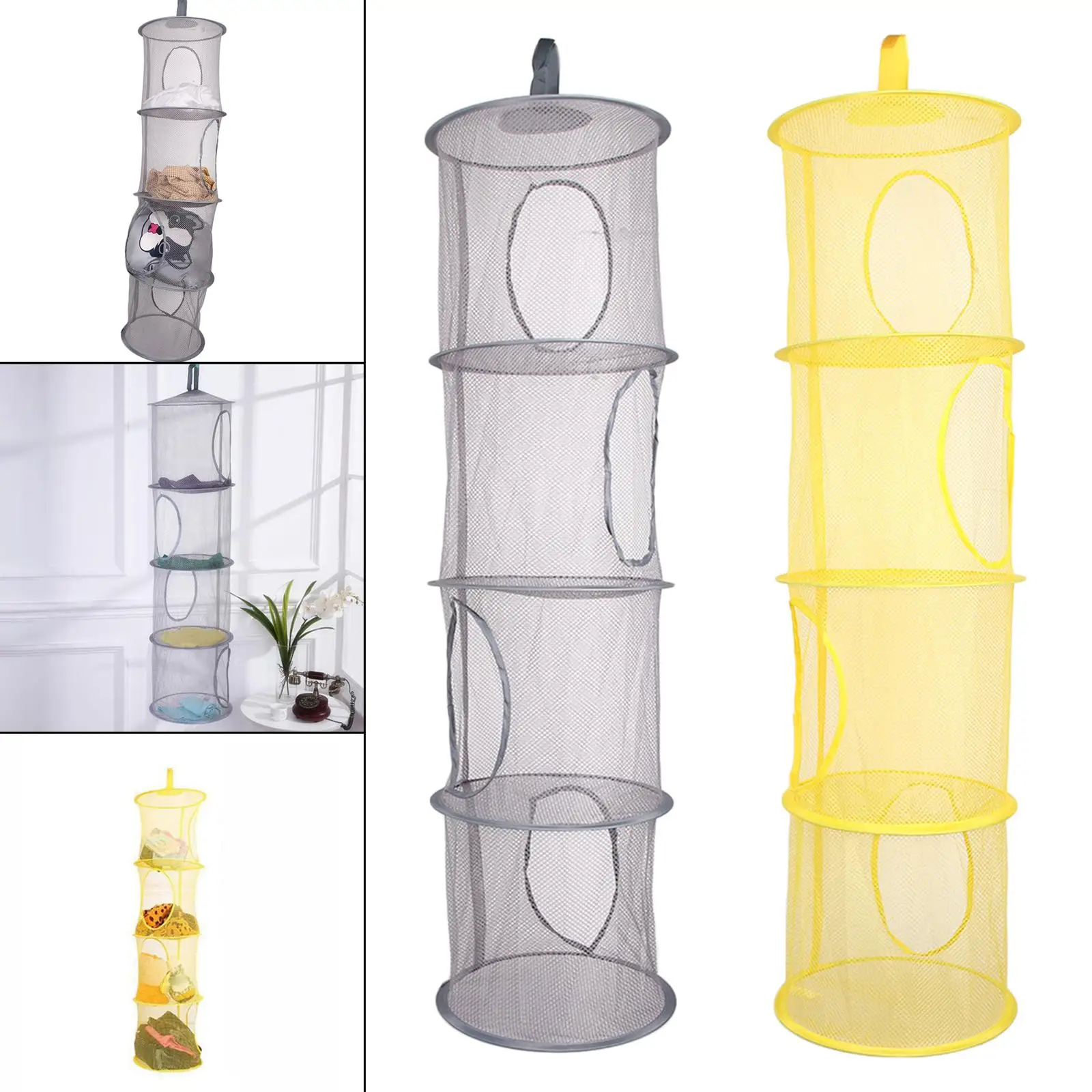 Hanging Space Saver Bags Elastic ing Basket Multifunctional 4 Compartments